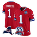 Punc NY.Giants #1 Malik Nabers Player Red 100th Season & State Patch Vapor Limited Home Game Stitched Jerseys