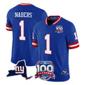 Punc NY.Giants #1 Malik Nabers Player Royal 100th Season & State Patch Vapor Limited Home Game Stitched Jerseys
