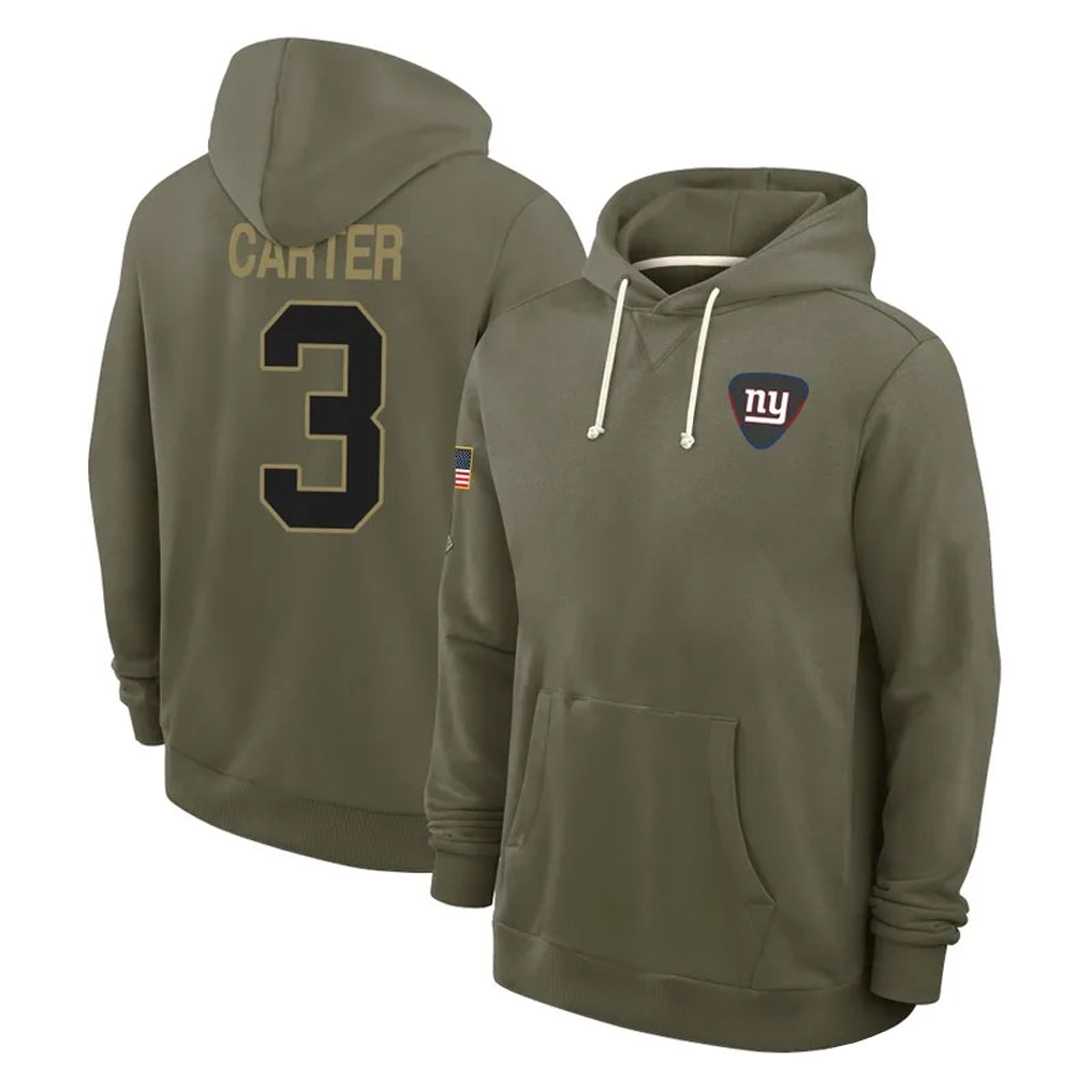 Punc NY.Giants #3 Abdul Carter Player Olive Salute to Service Pullover Hoodies Limited Stitched Jerseys