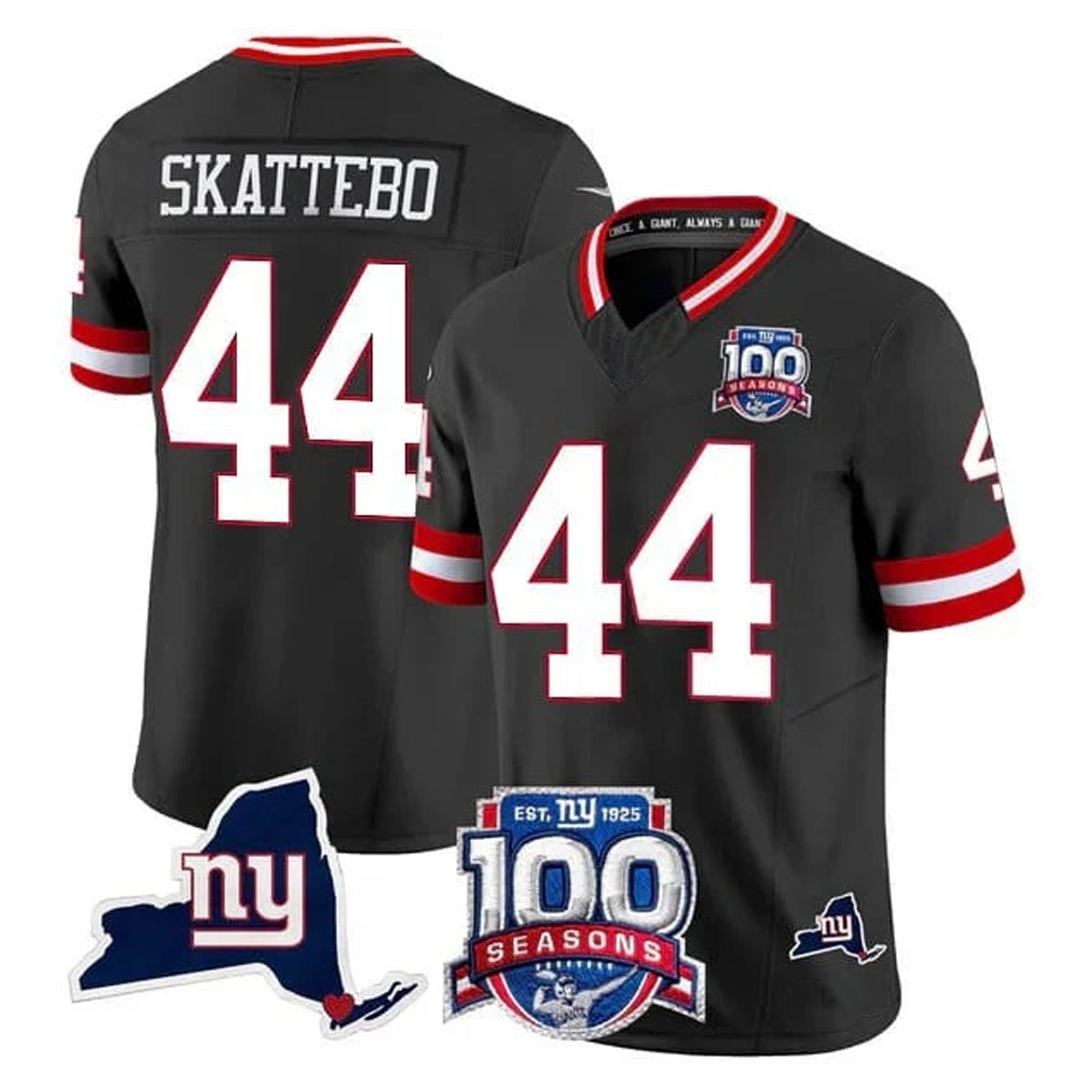 Punc NY.Giants #44 Cam Skattebo Player Black 100th Season & State Patch Vapor Limited Home Game Stitched Jerseys