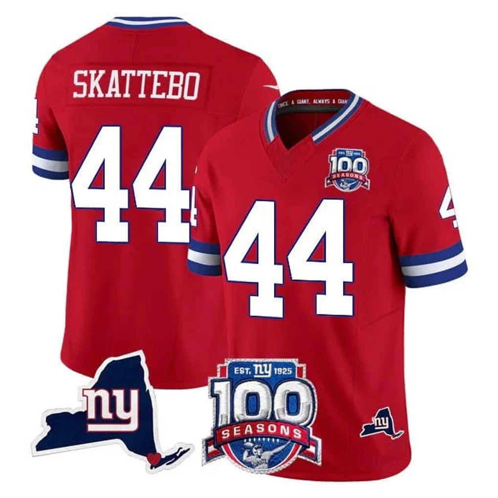Punc NY.Giants #44 Cam Skattebo Player Red 100th Season & State Patch Vapor Limited Home Game Stitched Jerseys