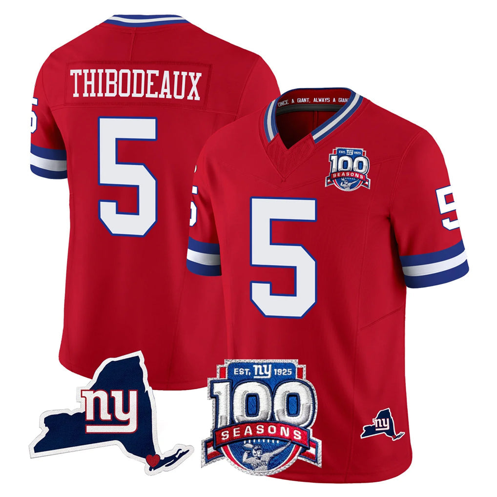 Punc NY.Giants #5 Kayvon Thibodeaux Player Red 100th Season & State Patch Vapor Limited Home Game Stitched Jerseys