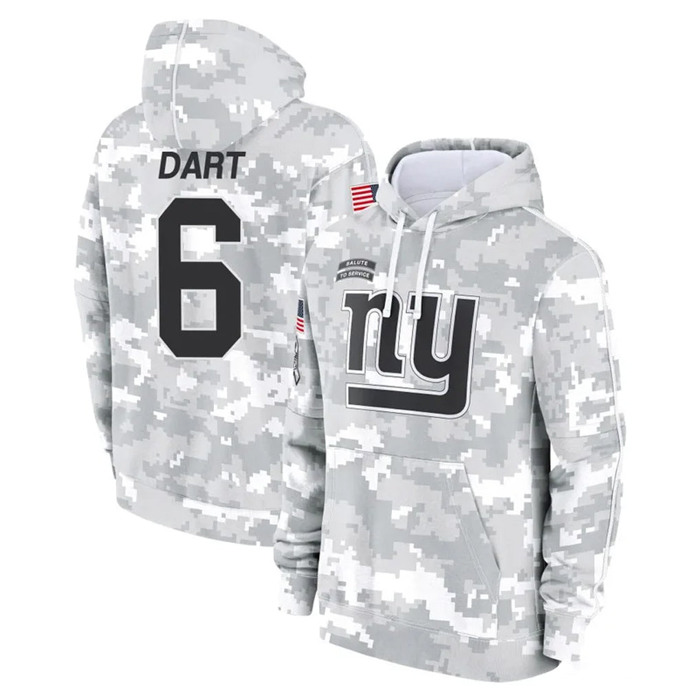 Punc NY.Giants #6 Jaxson Dart Player Arctic Camo Salute to Service Pullover Hoodies Limited Game Stitched Jerseys