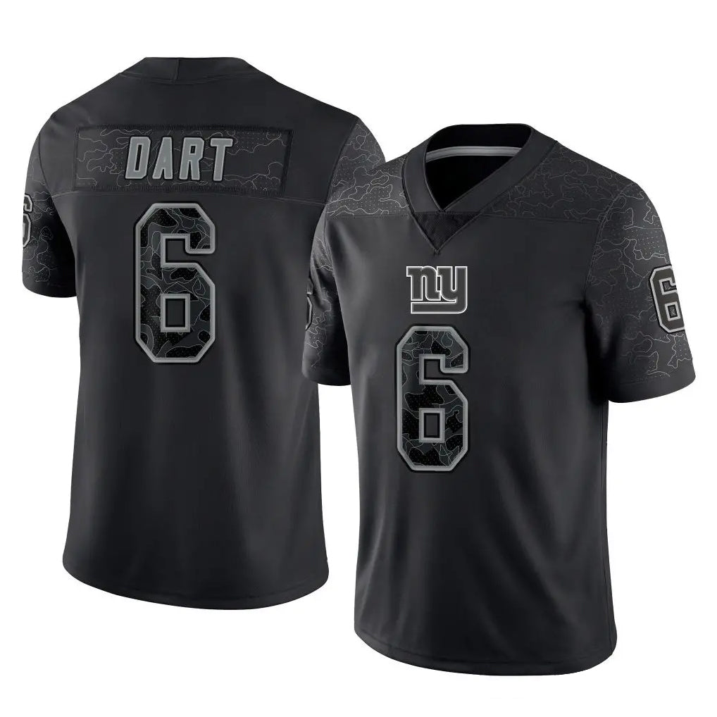 Punc NY.Giants #6 Jaxson Dart Player Black Limited Reflective Home Game Stitched Jerseys