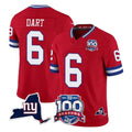 Punc NY.Giants #6 Jaxson Dart Player Red 100th Season & State Patch Vapor Limited Home Game Stitched Jerseys