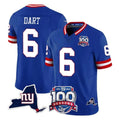 Punc NY.Giants #6 Jaxson Dart Player Royal 100th Season & State Patch Vapor Limited Home Game Stitched Jerseys