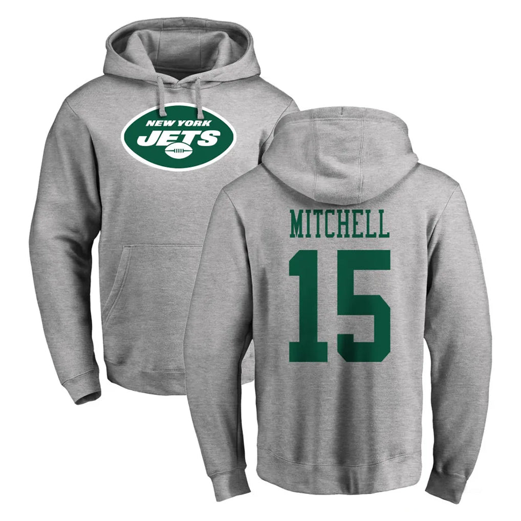 Punc NY.Jets #15 Adonai Mitchell Player Gray LOGO Pullover Hoodies Limited Game Stitched Jerseys