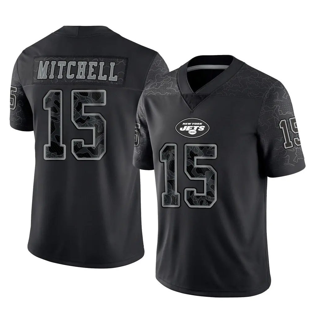 Punc NY.Jets #15 Adonai Mitchell Player Stealth Black Limited Reflective Home Game Stitched Jerseys