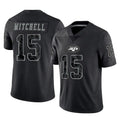 Punc NY.Jets #15 Adonai Mitchell Player Stealth Black Limited Reflective Home Game Stitched Jerseys