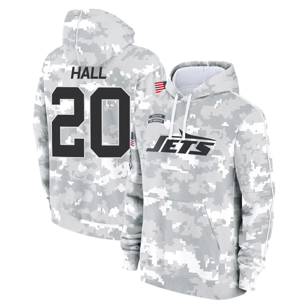 Punc NY.Jets #20 Breece Hall Player Arctic Camo Salute to Service Pullover Hoodies Limited Game Stitched Jerseys