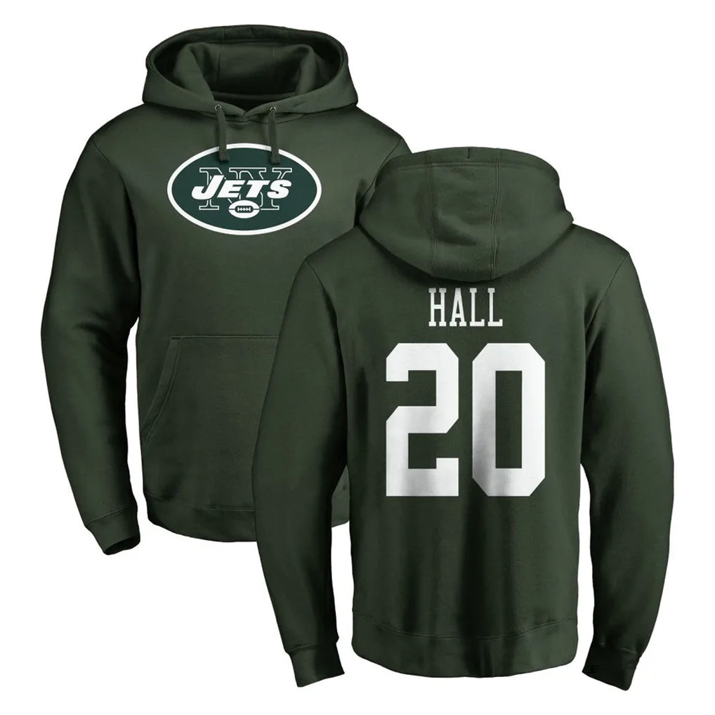 Punc NY.Jets #20 Breece Hall Player Green LOGO Pullover Hoodies Limited Game Stitched Jerseys