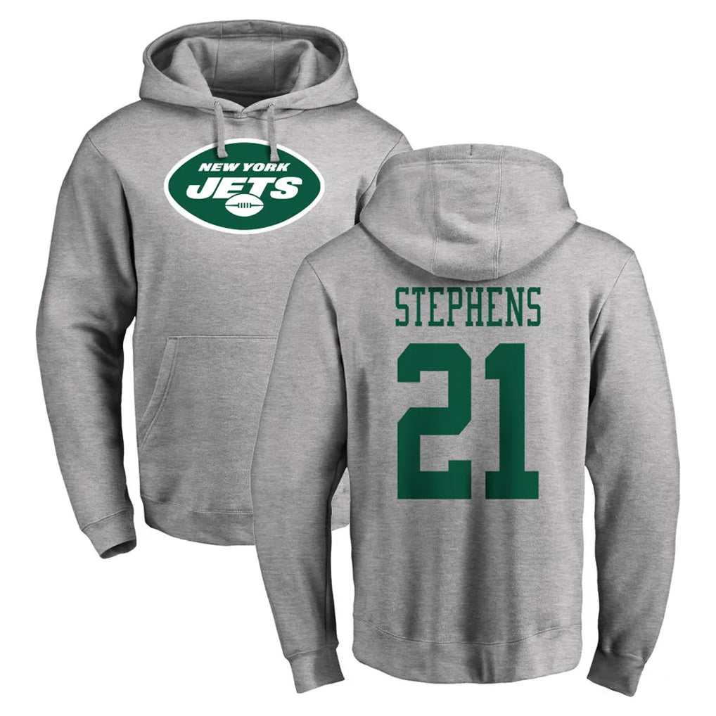 Punc NY.Jets #21 Brandon Stephens Player Gray LOGO Pullover Hoodies Limited Game Stitched Jerseys