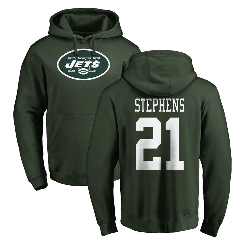 Punc NY.Jets #21 Brandon Stephens Player Green LOGO Pullover Hoodies Limited Game Stitched Jerseys