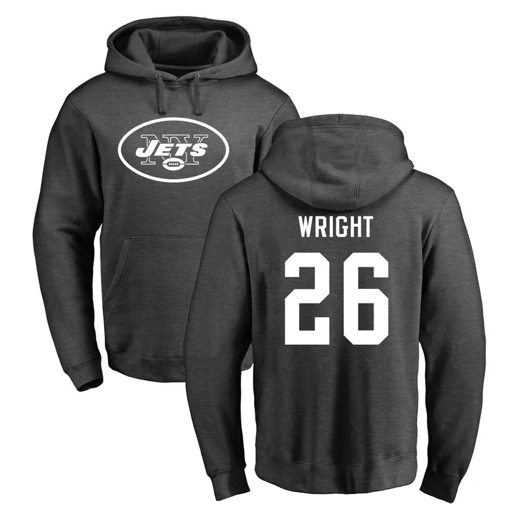 Punc NY.Jets #26 Nahshon Wright Player Gray Pullover Hoodies Limited Game Stitched Jerseys