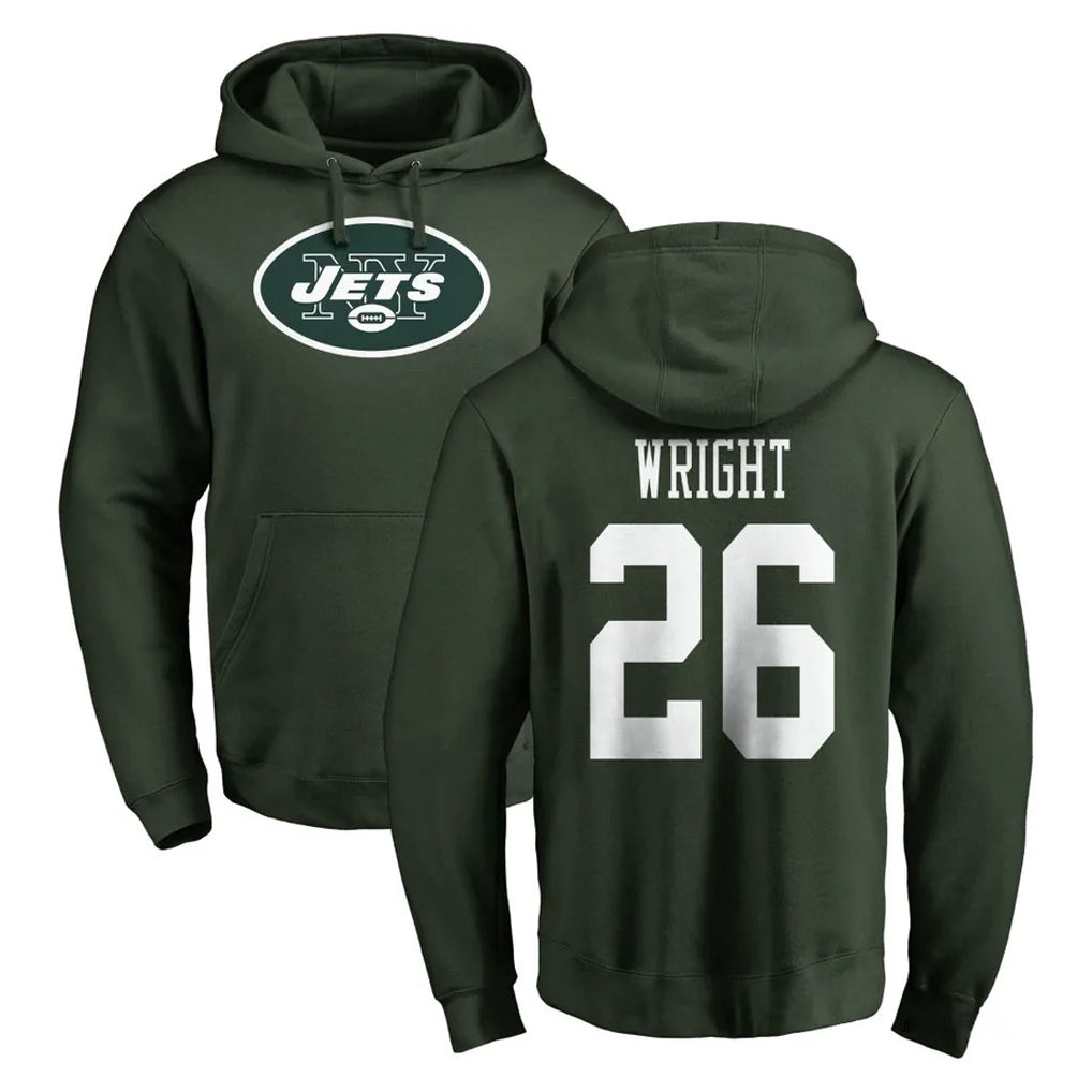 Punc NY.Jets #26 Nahshon Wright Player Green LOGO Pullover Hoodies Limited Game Stitched Jerseys