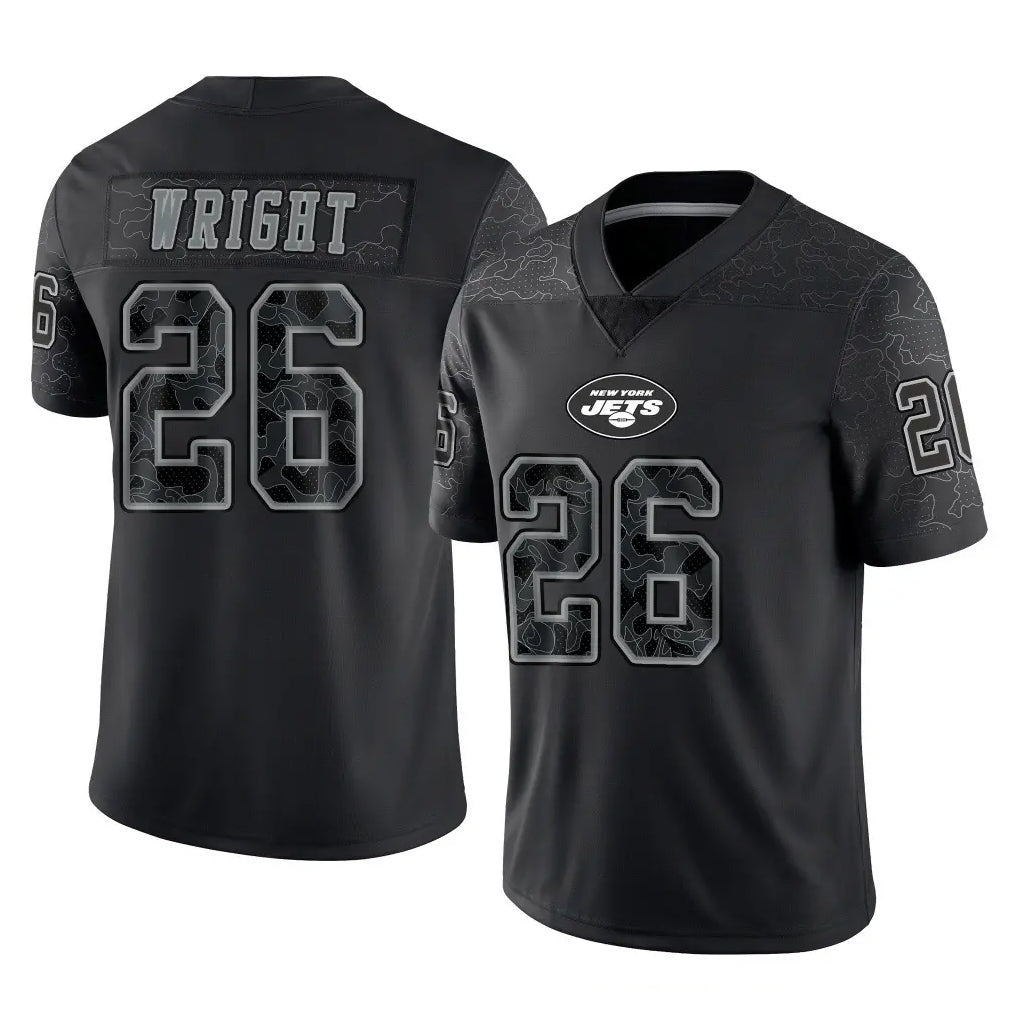 Punc NY.Jets #26 Nahshon Wright Player Stealth Black Limited Reflective Home Game Stitched Jerseys