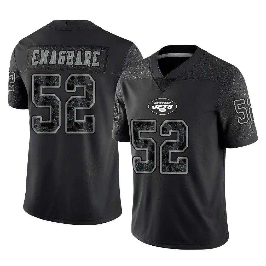 Punc NY.Jets #52 Kingsley Enagbare Player Stealth Black Limited Reflective Home Game Stitched Jerseys