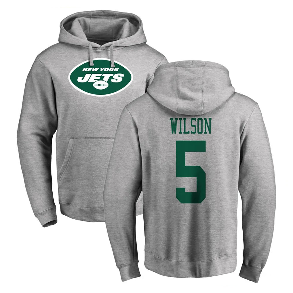 Punc NY.Jets #5 Garrett Wilson Player Gray LOGO Pullover Hoodies Limited Game Stitched Jerseys