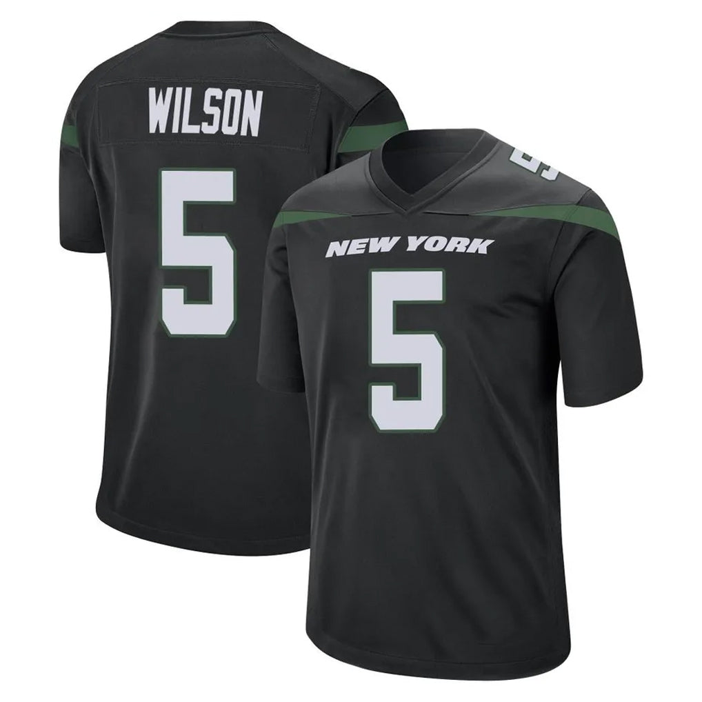 Punc NY.Jets #5 Garrett Wilson Player Stealth Black Home Game Stitched Jerseys