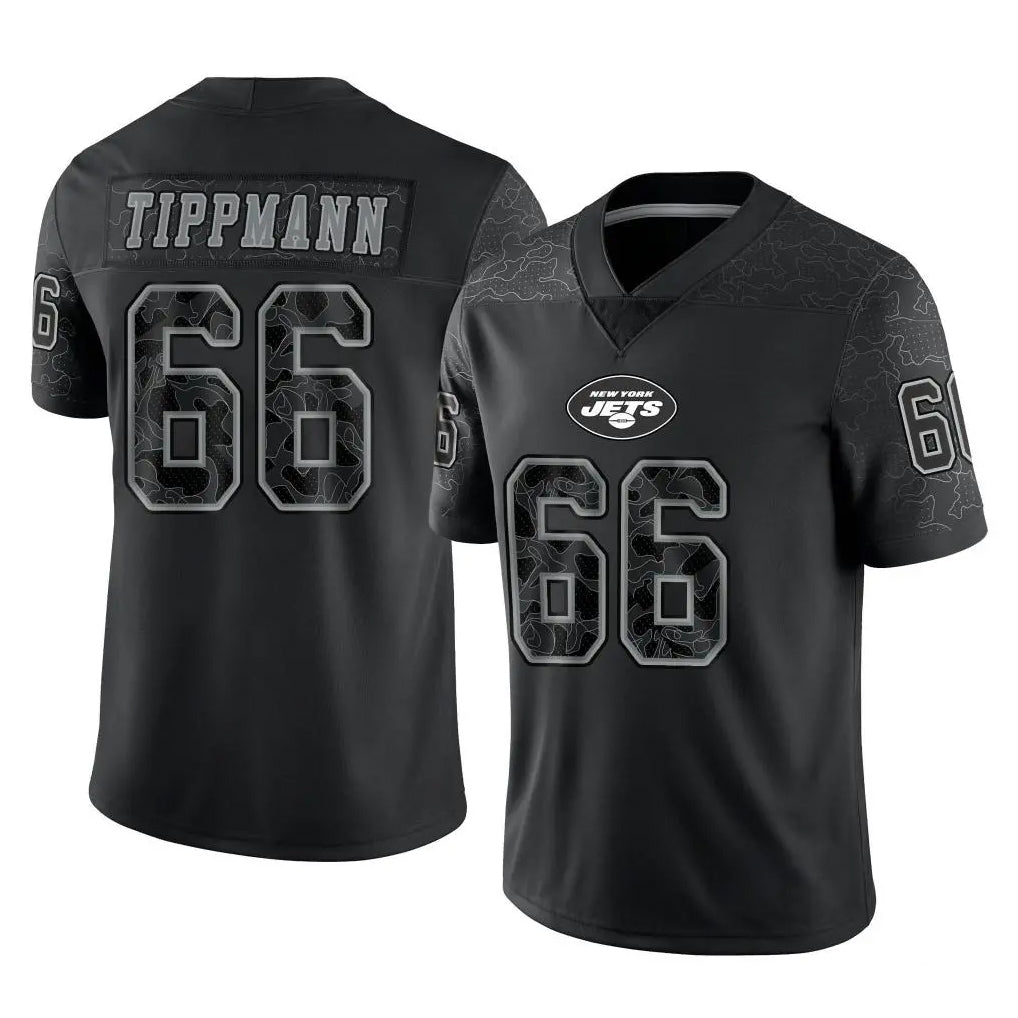 Punc NY.Jets #66 Joe Tippmann Player Stealth Black Limited Reflective Home Game Stitched Jerseys