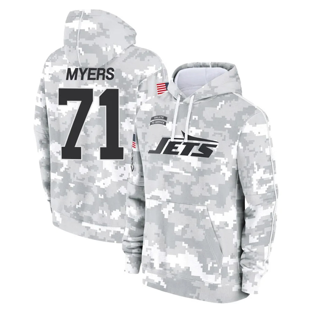 Punc NY.Jets #71 Josh Myers Player Arctic Camo Salute to Service Pullover Hoodies Limited Game Stitched Jerseys