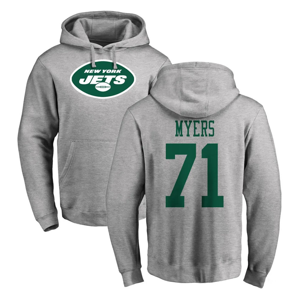 Punc NY.Jets #71 Josh Myers Player Gray LOGO Pullover Hoodies Limited Game Stitched Jerseys