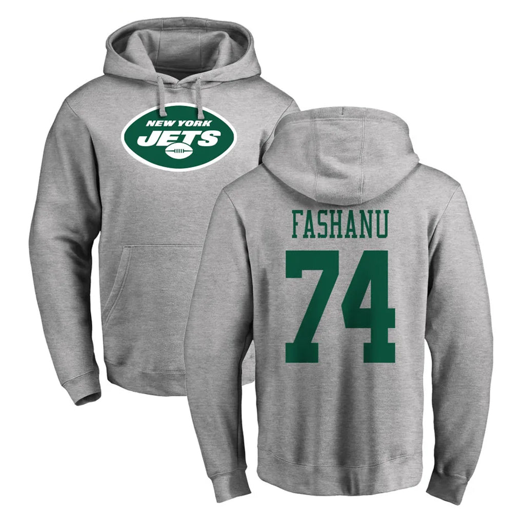 Punc NY.Jets #74 Olu Fashanu Player Gray LOGO Pullover Hoodies Limited Game Stitched Jerseys