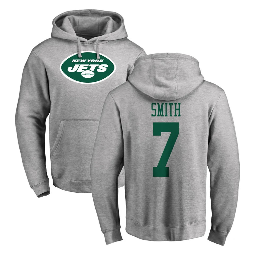 Punc NY.Jets #7 Geno Smith Player Gray LOGO Pullover Hoodies Limited Game Stitched Jerseys