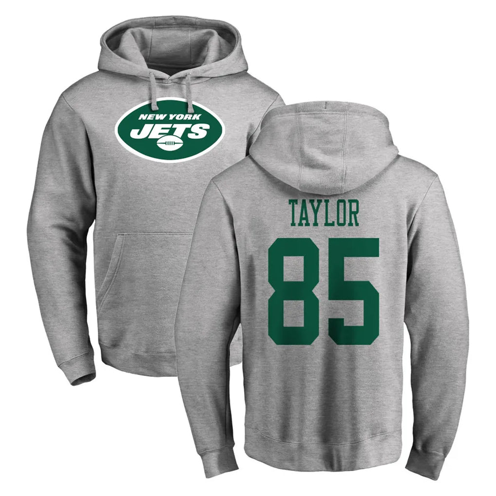 Punc NY.Jets #85 Mason Taylor Player Gray LOGO Pullover Hoodies Limited Game Stitched Jerseys