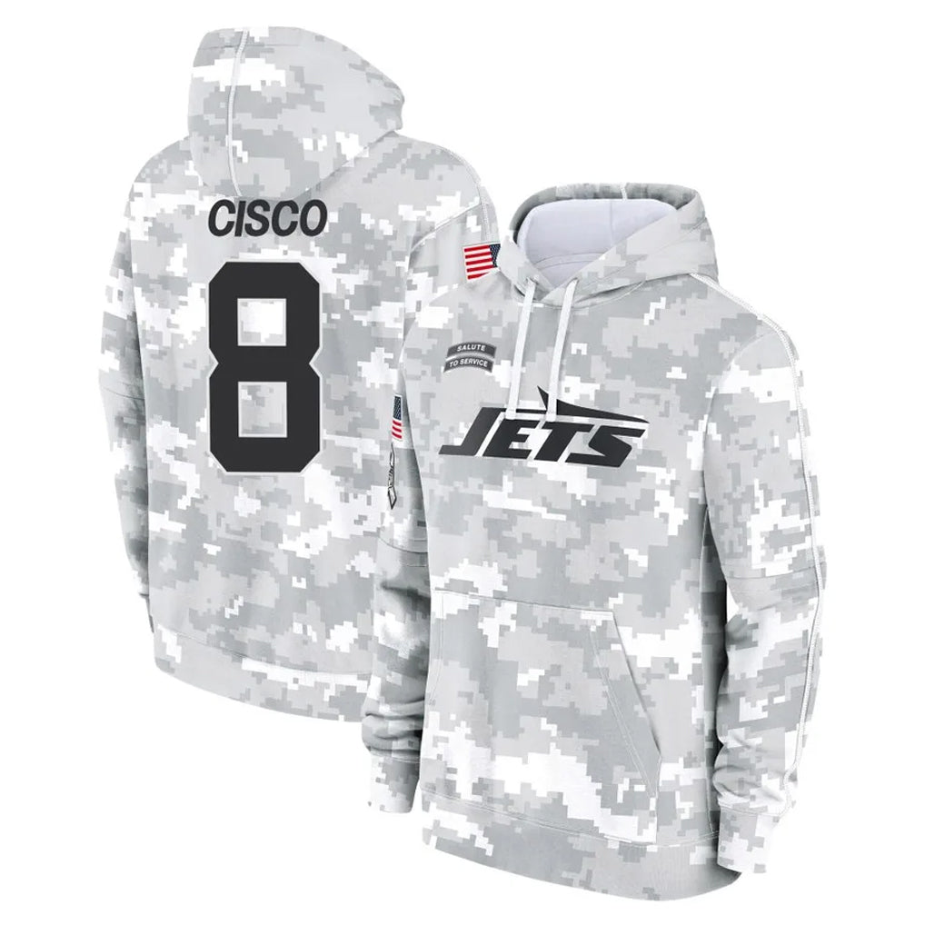 Punc NY.Jets #8 Andre Cisco Player Arctic Camo Salute to Service Pullover Hoodies Limited Game Stitched Jerseys
