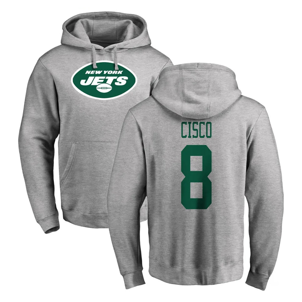 Punc NY.Jets #8 Andre Cisco Player Gray LOGO Pullover Hoodies Limited Game Stitched Jerseys
