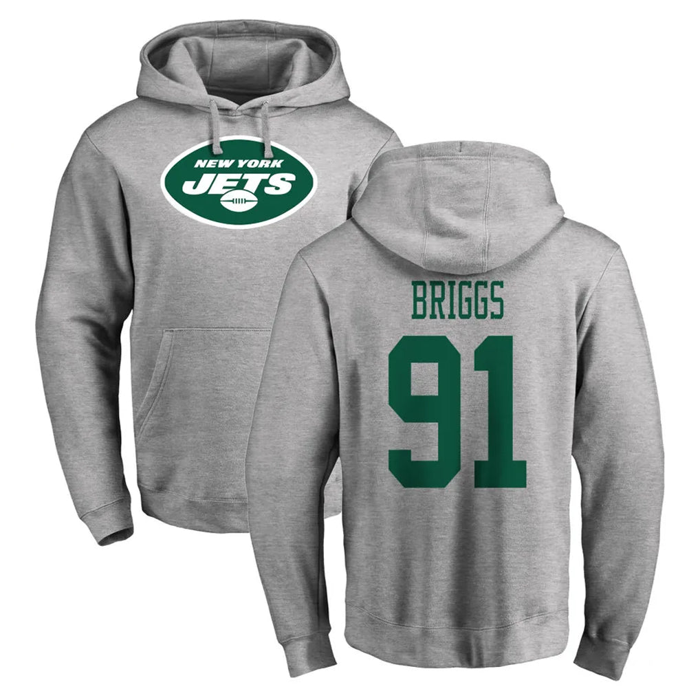 Punc NY.Jets #91 Jowon Briggs Player Gray LOGO Pullover Hoodies Limited Game Stitched Jerseys