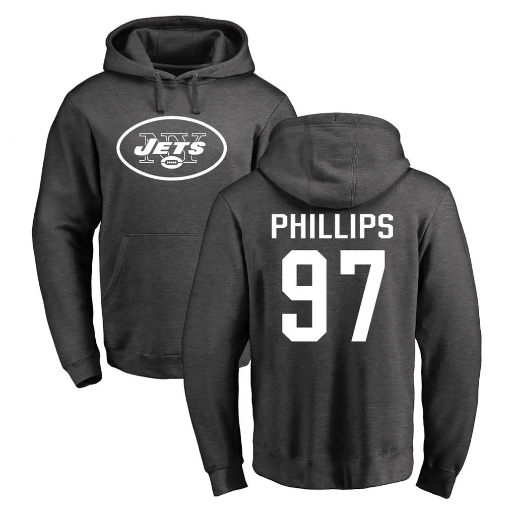 Punc NY.Jets #97 Harrison Phillips Player Gray Pullover Hoodies Limited Game Stitched Jerseys