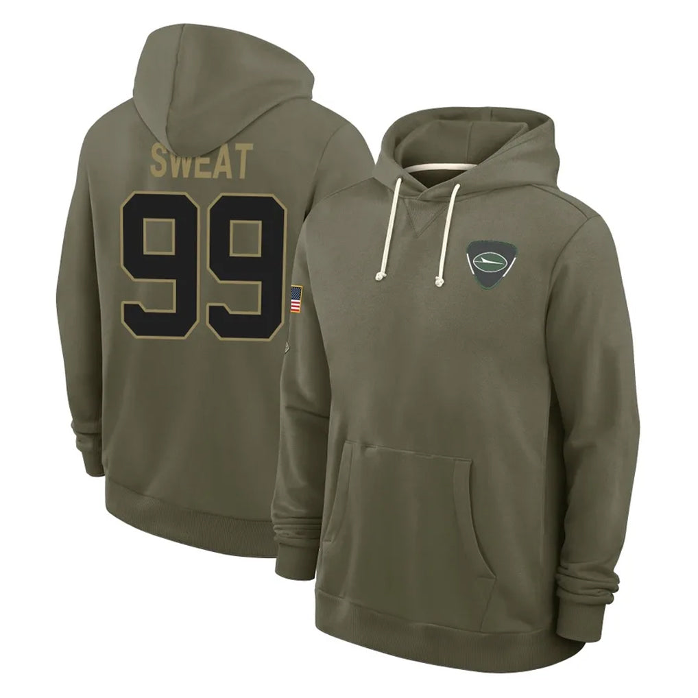 Punc NY.Jets #99 T'Vondre Sweat Player Olive Salute to Service Pullover Hoodies Limited Stitched Jerseys