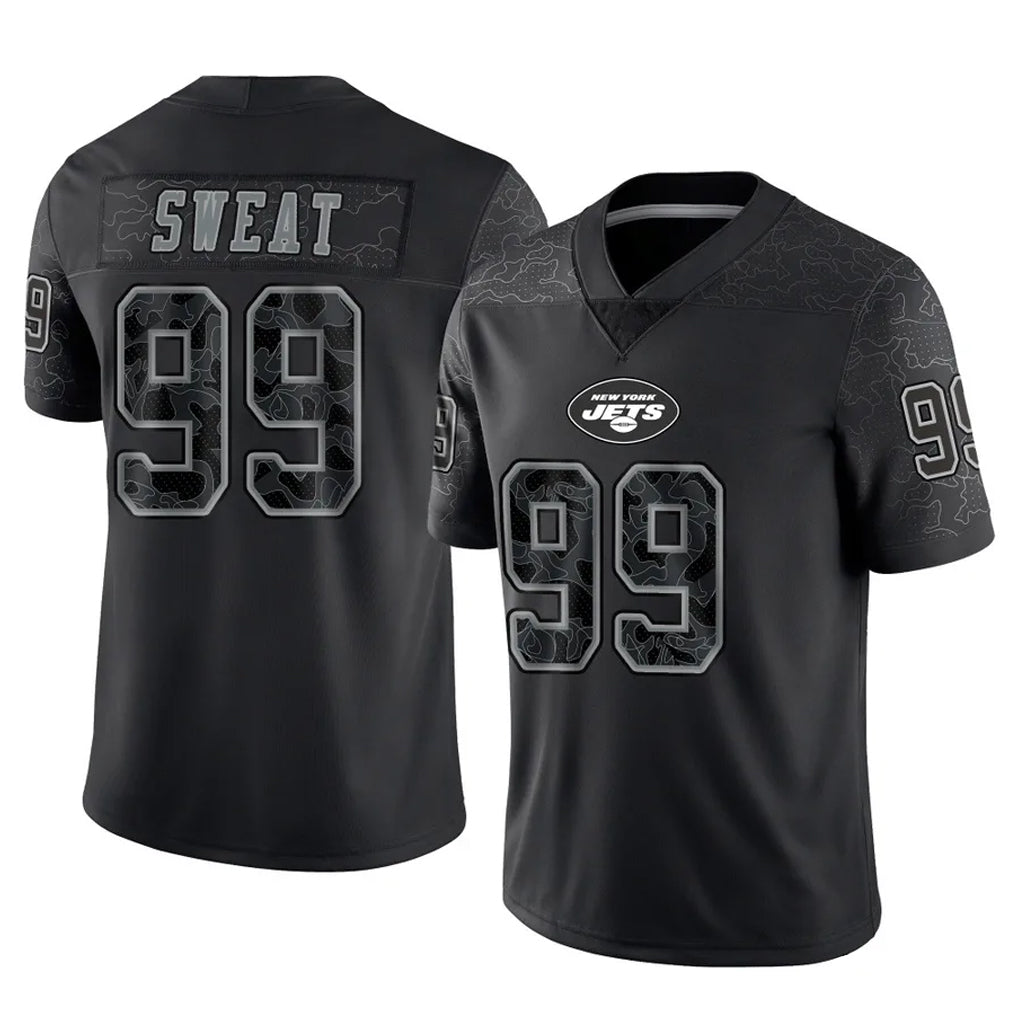 Punc NY.Jets #99 T'Vondre Sweat Player Stealth Black Limited Reflective Home Game Stitched Jerseys