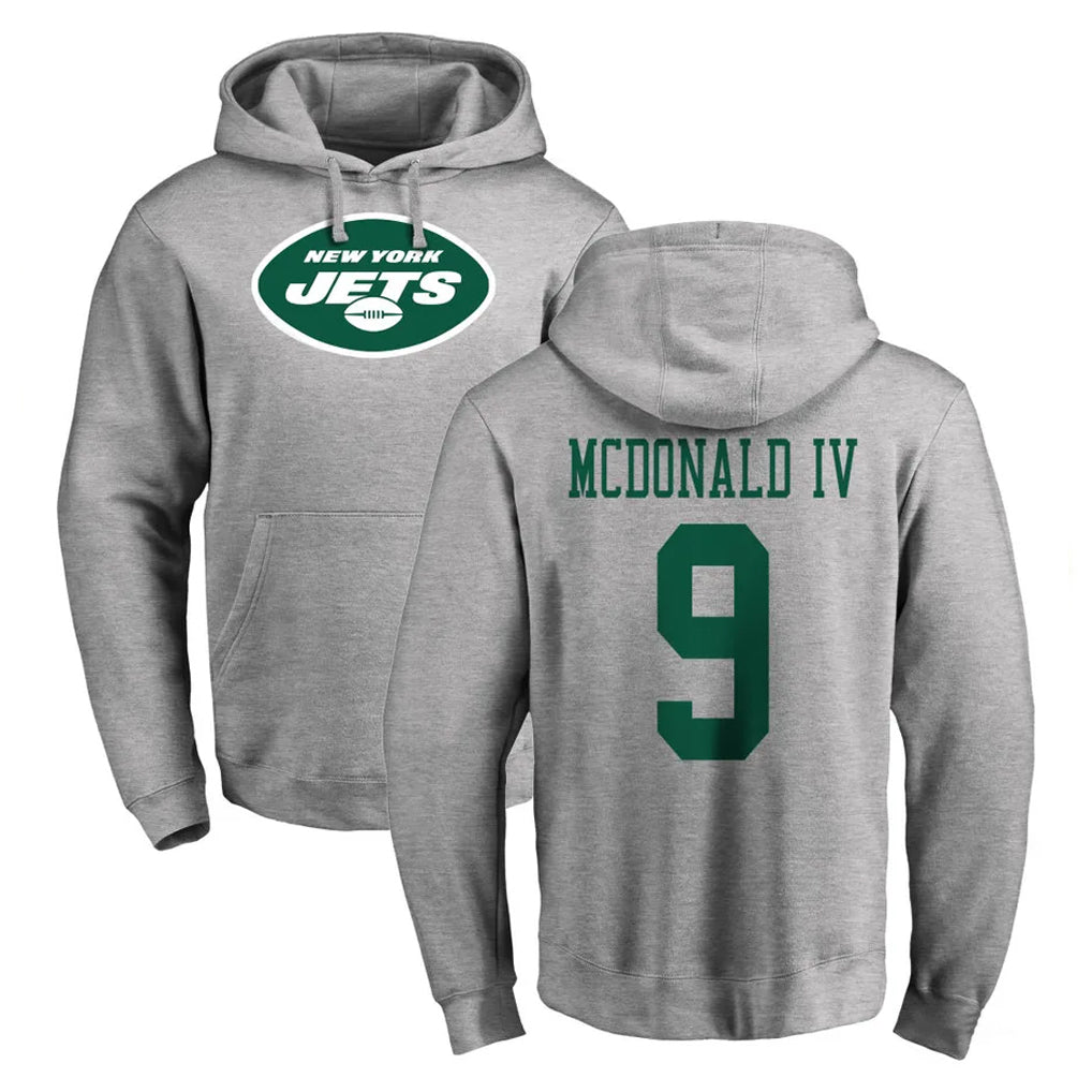 Punc NY.Jets #9 Will McDonald IV Player Gray LOGO Pullover Hoodies Limited Game Stitched Jerseys