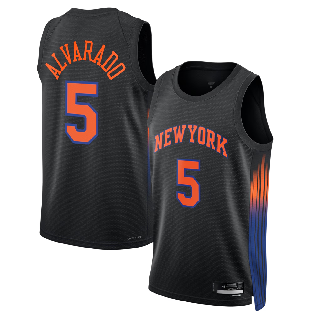 Punc NY.Knicks #5 Jos¨¦ Alvarado Black Swingman Jerseys - Statement Edition