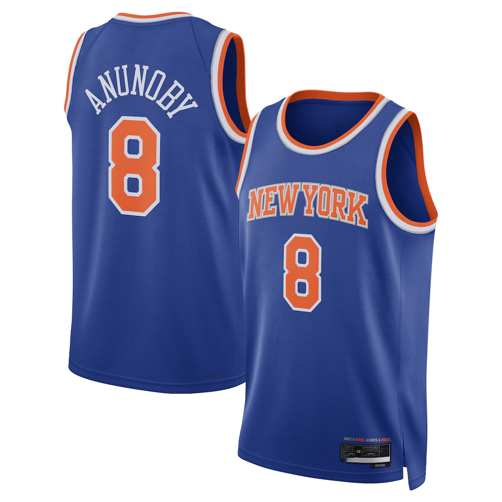 Punc NY.Knicks #8 OG Anunoby Blue Swingman Jerseys - Icon Edition