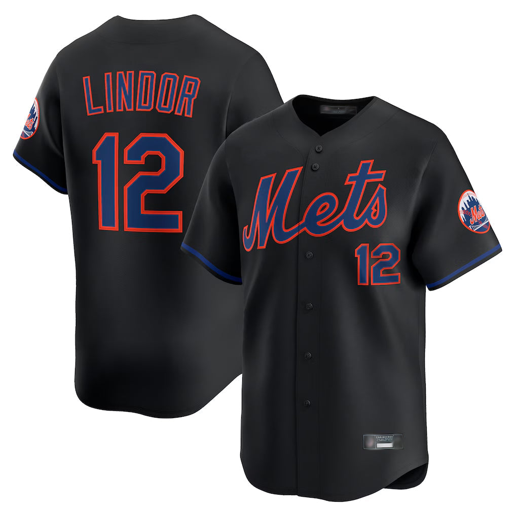 Punc NY.Mets #12 Francisco Lindor Player Black Alternate Home Limited Stitched Jerseys