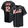 Punc NY.Mets #12 Francisco Lindor Player Black Fashion Out Game Stitched Jerseys