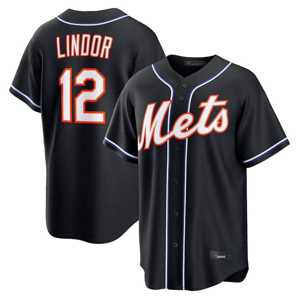Punc NY.Mets #12 Francisco Lindor Player Black Fashion Out Game Stitched Jerseys