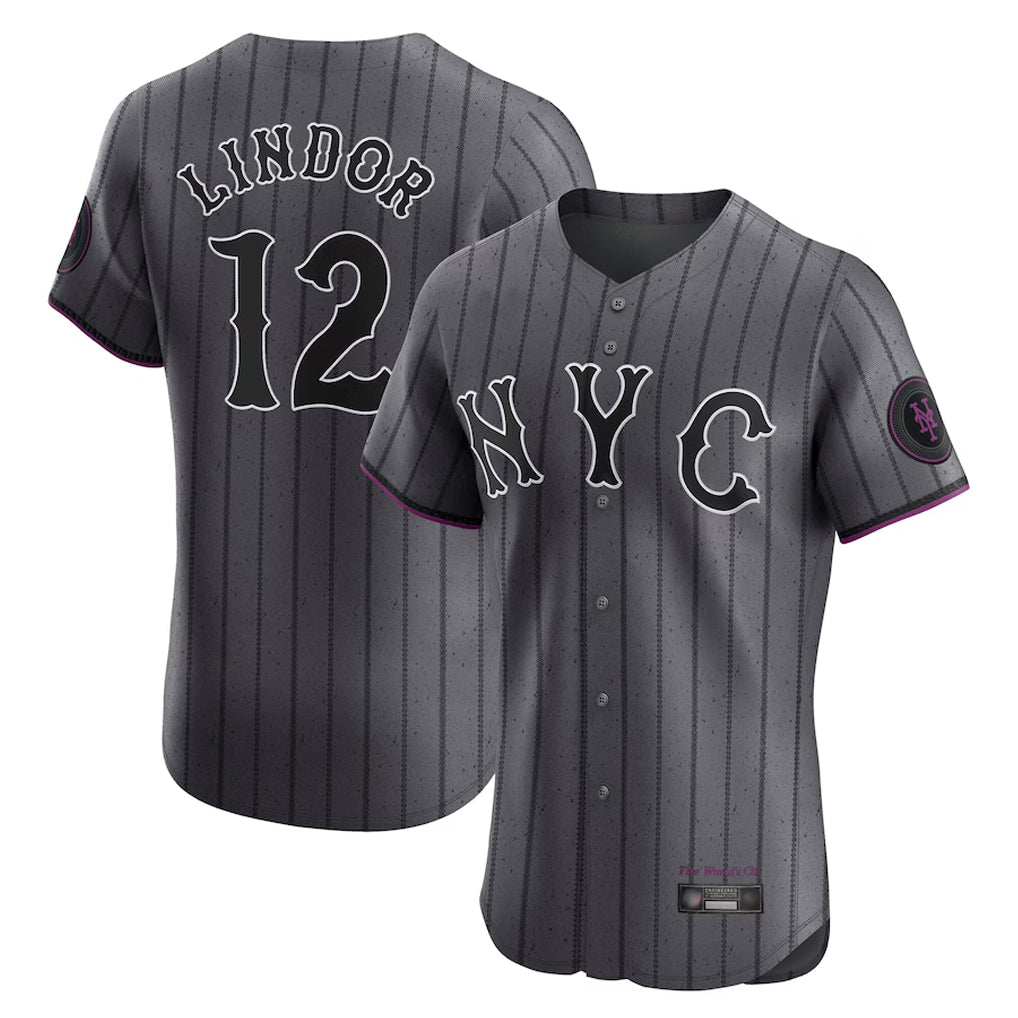 Punc NY.Mets #12 Francisco Lindor Player Gray City Connect Limited Elite Home Stitched Jerseys