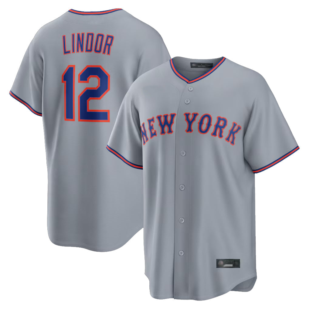 Punc NY.Mets #12 Francisco Lindor Player Gray Road Home Game Stitched Jerseys