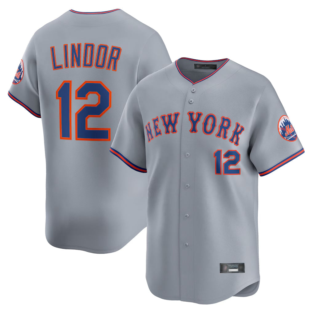Punc NY.Mets #12 Francisco Lindor Player Gray Road Limited Home Stitched Jerseys