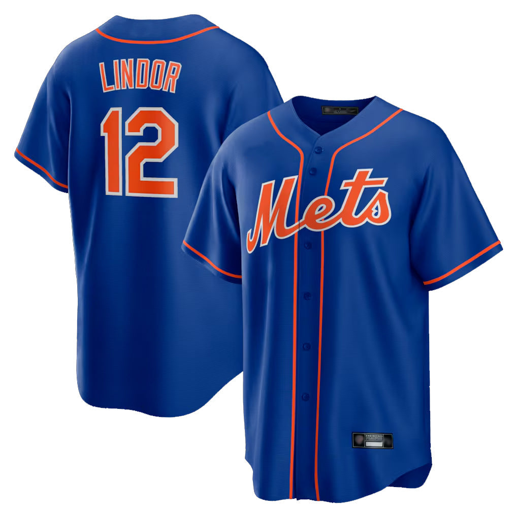 Punc NY.Mets #12 Francisco Lindor Player Royal Home Game Stitched Jerseys