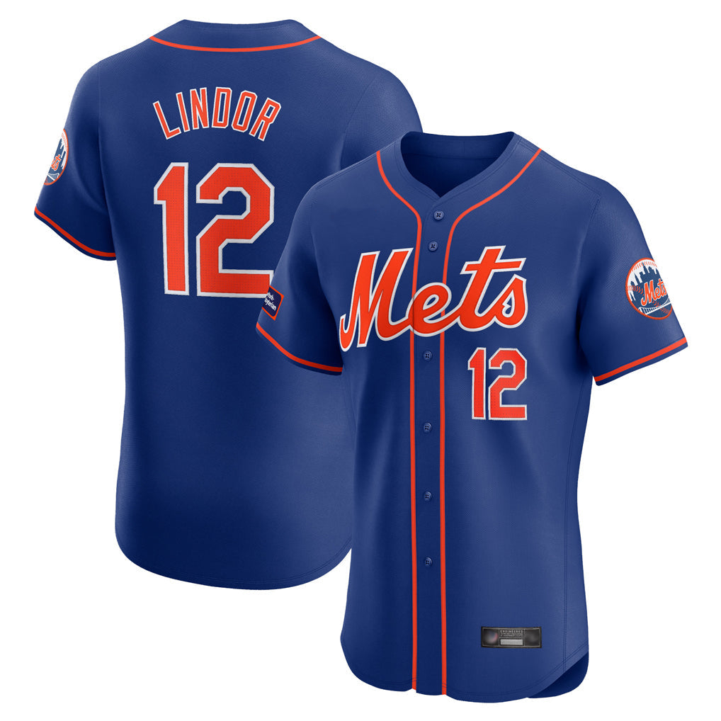 Punc NY.Mets #12 Francisco Lindor Player Royal Limited Elite Home Stitched Jerseys