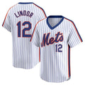 Punc NY.Mets #12 Francisco Lindor Player White Cooperstown Collection T-shirt Game Stitched Jerseys