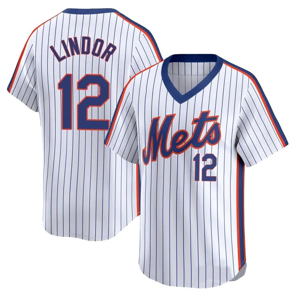 Punc NY.Mets #12 Francisco Lindor Player White Cooperstown Collection T-shirt Game Stitched Jerseys