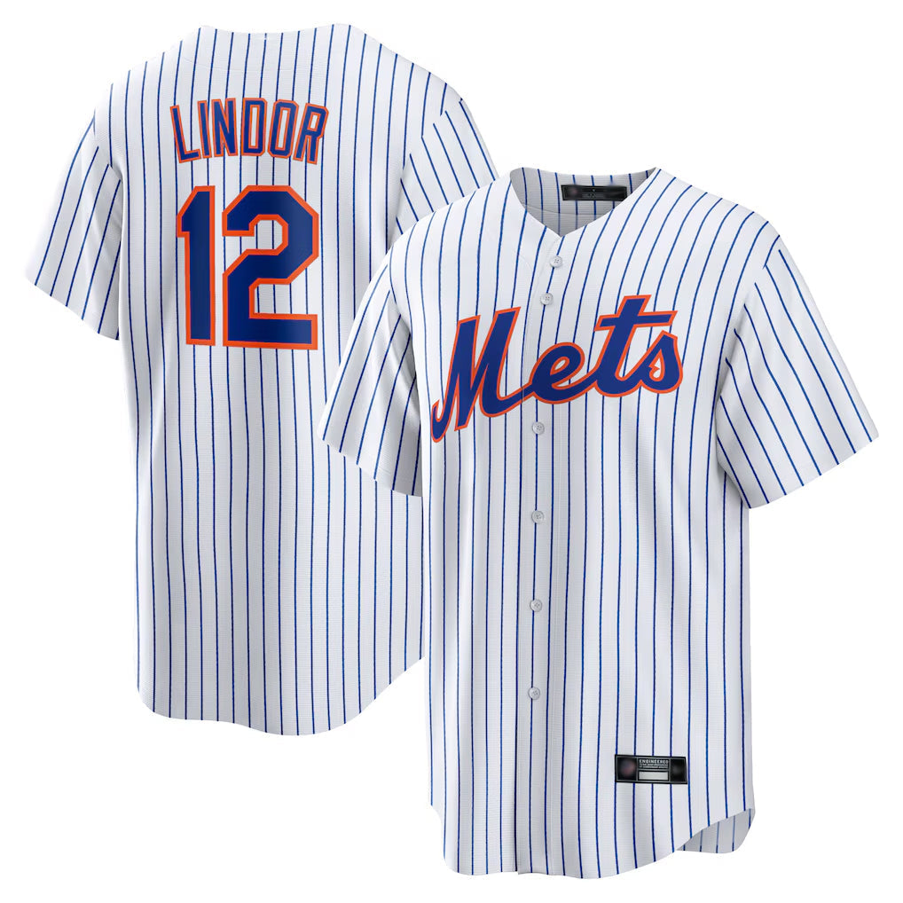 Punc NY.Mets #12 Francisco Lindor Player White Home Game Stitched Jerseys