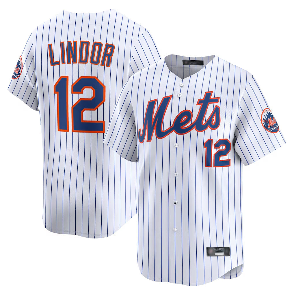 Punc NY.Mets #12 Francisco Lindor Player White Home Limited Stitched Jerseys